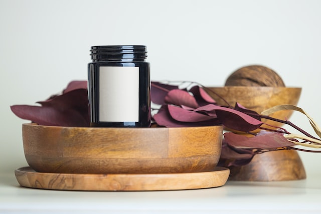 A jar with a blank food label