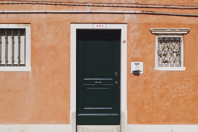 A black door of a house