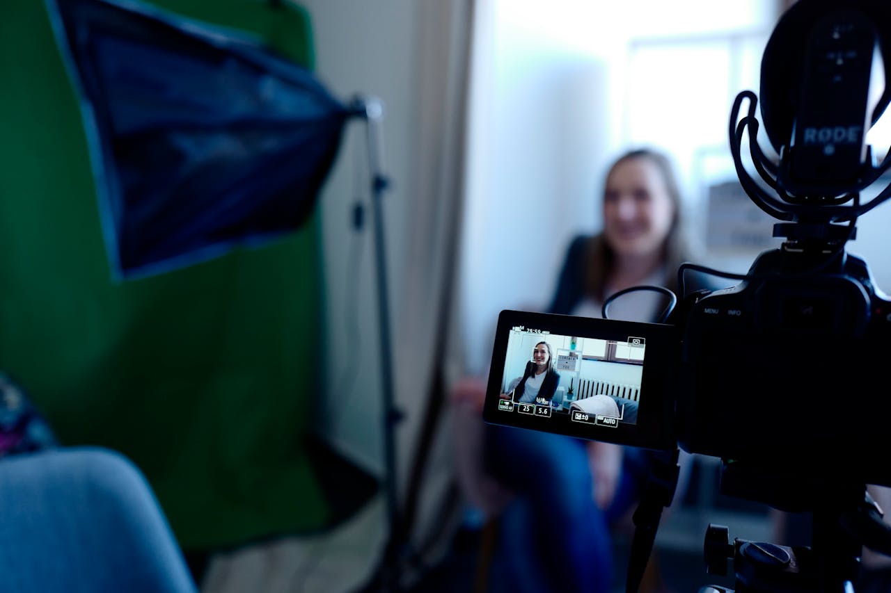 Recording video interview of a business woman